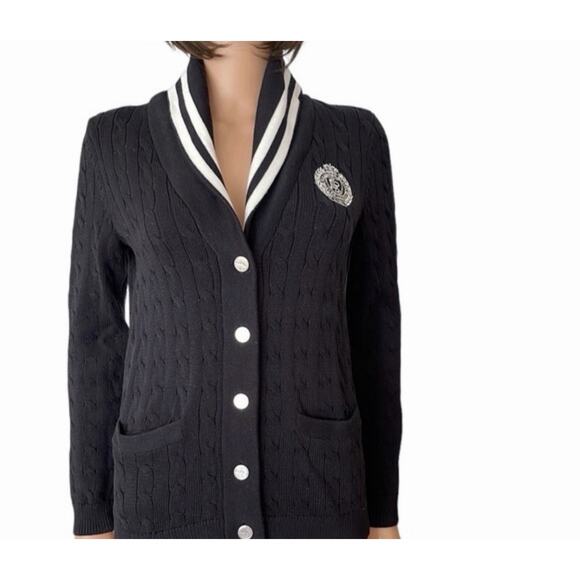 Lauren Ralph Lauren | Womens Academia Monogram Cable Sweater Black -Size Large - Picture 8 of 8